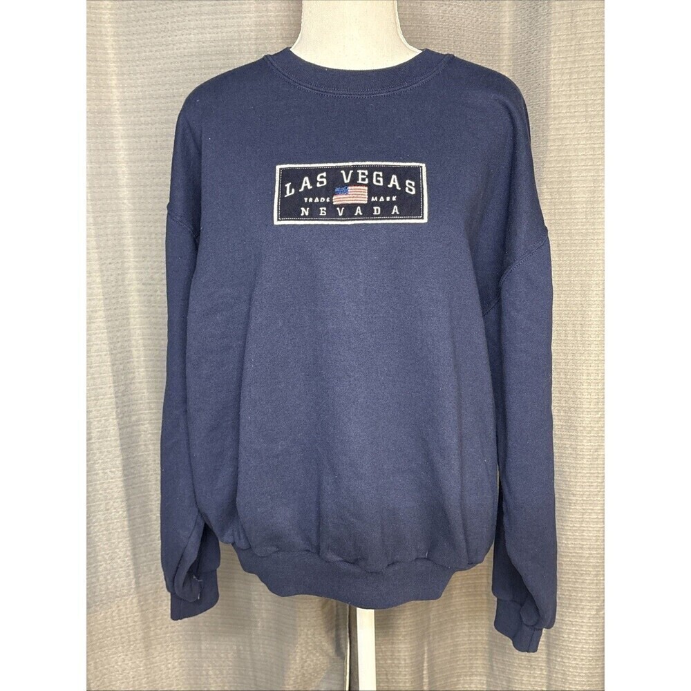 Sweatshirt Women's Blue With White Embroidered Medium LAS VEGAS NEVADA EUC